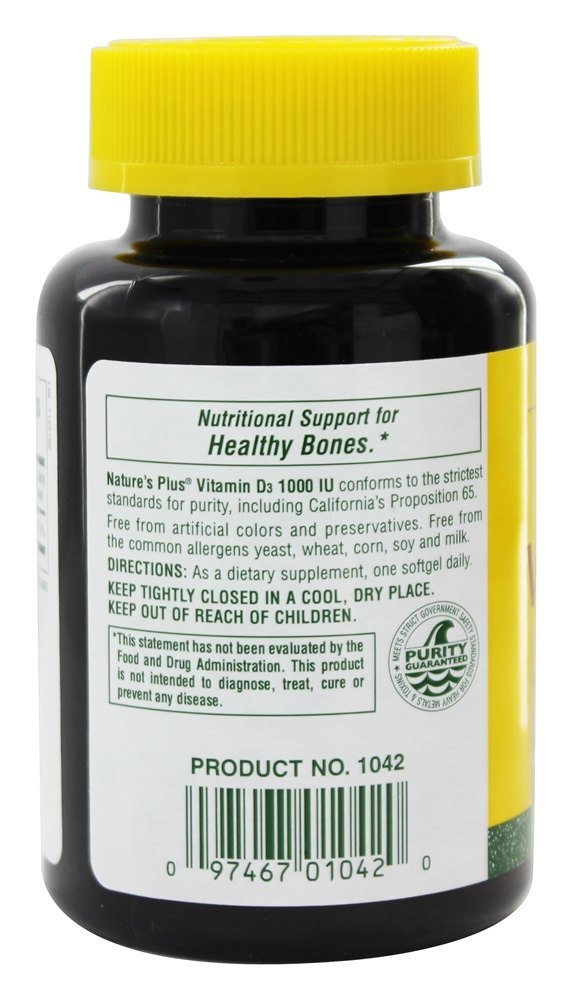 Vitamina D3 1000 UI - 180 Softgels Natures Plus - Imagem 3