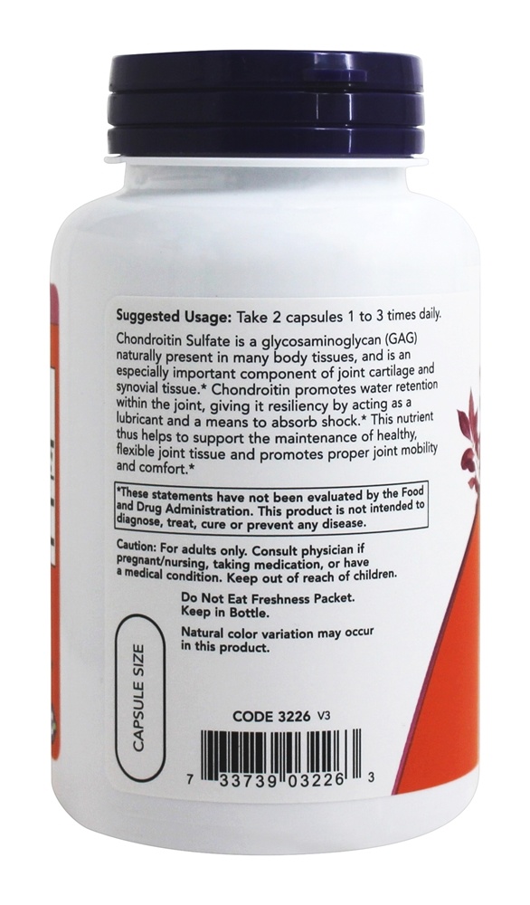 Sulfato de Condroitina 600 mg. - Cápsulas 120 NOW Foods - Imagem 3