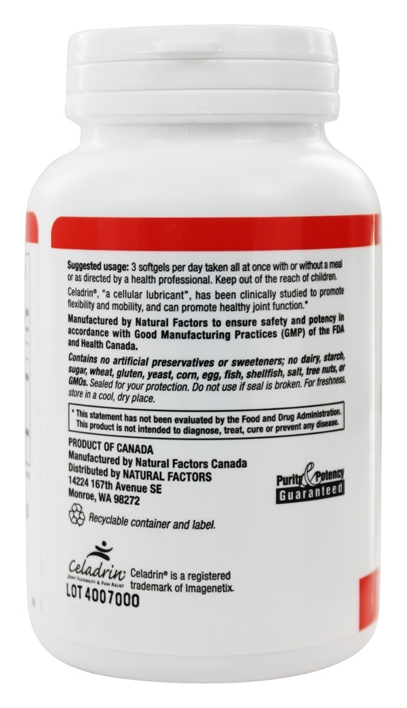 Saúde das Articulações Celadrin - 90 Softgels Natural Factors - Imagem 3
