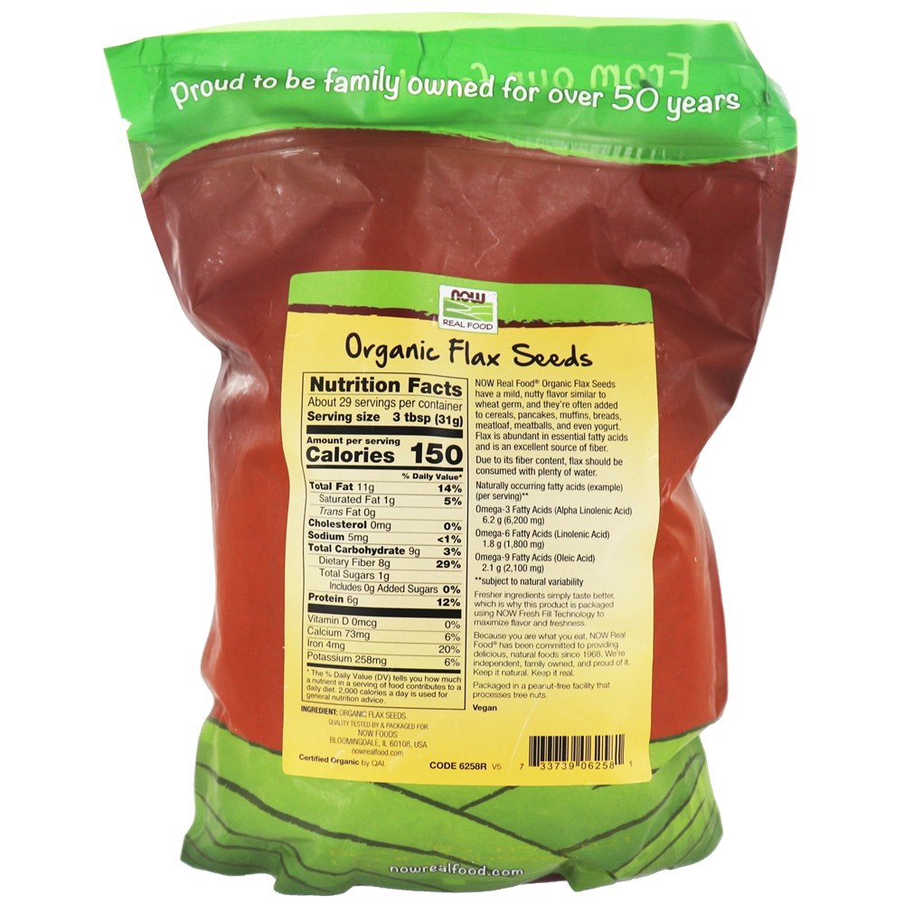 NOW Real Food Orgânica Semente de Linho - 32 oz. NOW Foods - Imagem 2