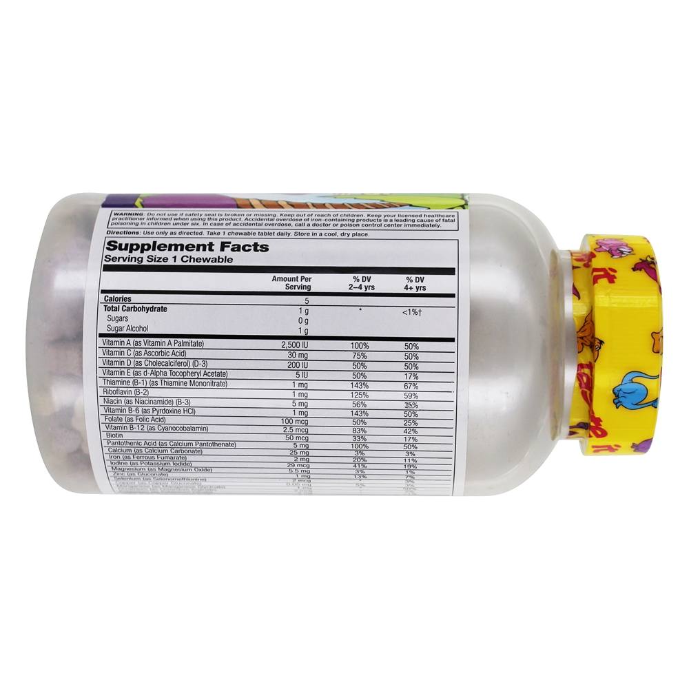 Multisaurus Vitaminas & Minerais Para Crianças Sabor Uva, Laranja & Frutas - 180 comprimidos mastigáveis Kal - Imagem 2