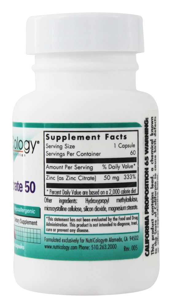 Citrato de Zinco 50 mg. - Cápsulas vegetarianas 60 Nutricology - Imagem 2