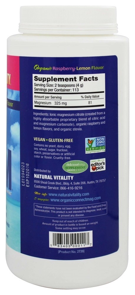 Natural Calmo Magnésio Anti-Stress Bebida Framboesa Sabor Limão - 16 oz. Natural Vitality - Imagem 2