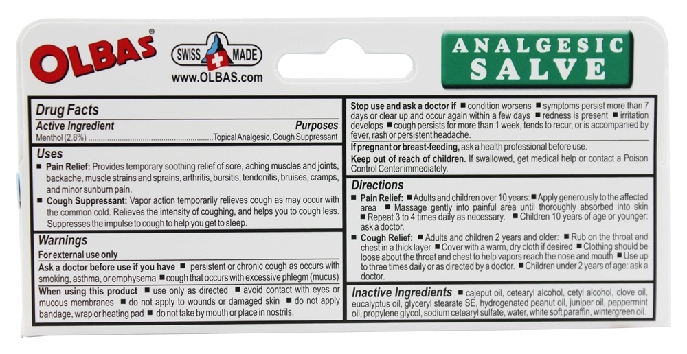 Creme de alívio de dor de fórmula erval Natural analgésico Salve - 1 oz. Olbas - Imagem 2