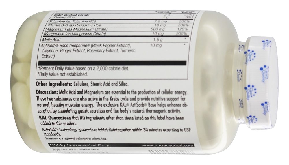 Ácido Málico com Magnésio - 120 Tablets Kal - Imagem 3