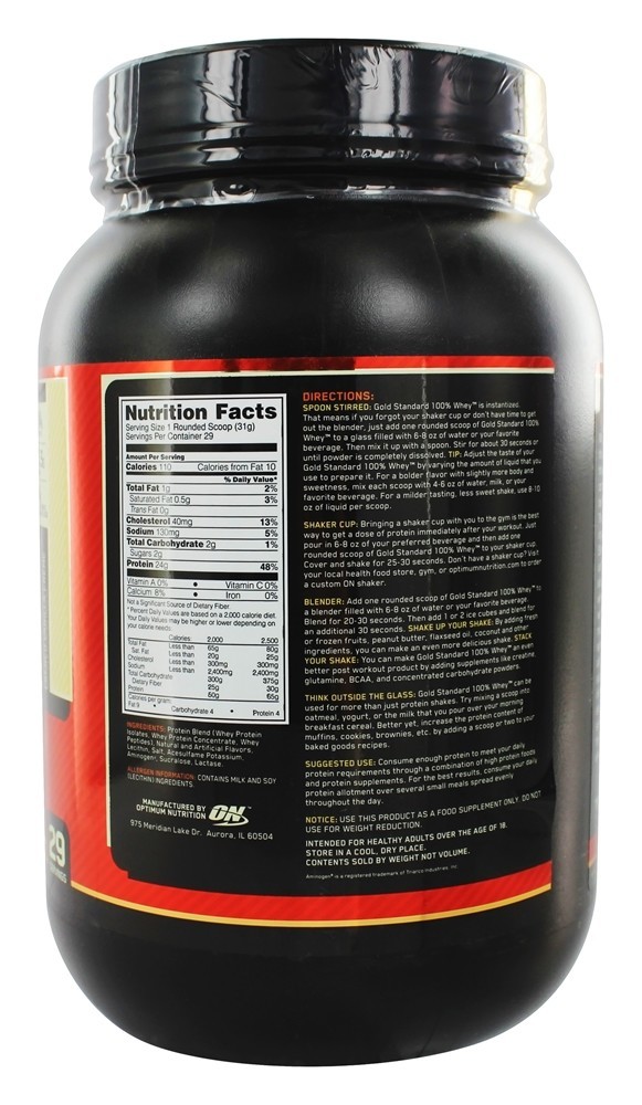 100% Whey Protein Isolado Gold Standard Sabor Creme de Baunilha Francês - 2 lbs. Optimum Nutrition - Imagem 2