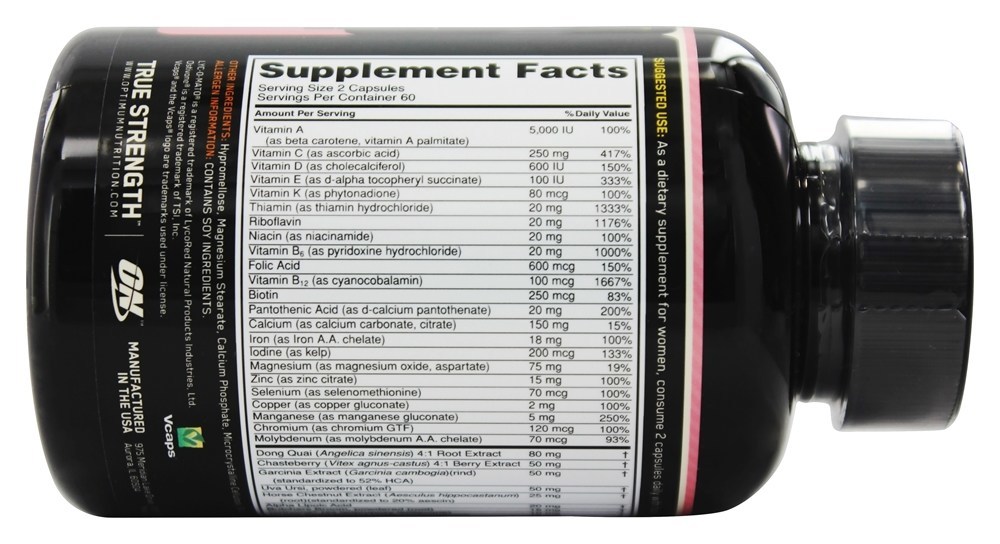 Opti-Women Complexo Feminino - Cápsulas 120 Optimum Nutrition - Imagem 2