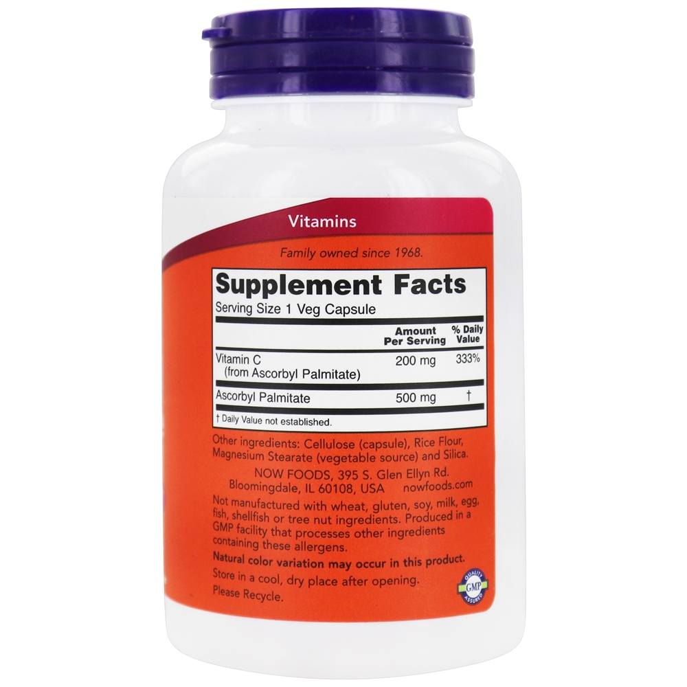 Palmitato de Ascorbil 500 mg . - 100 Cápsula (s) vegetal (s) NOW Foods - Imagem 2