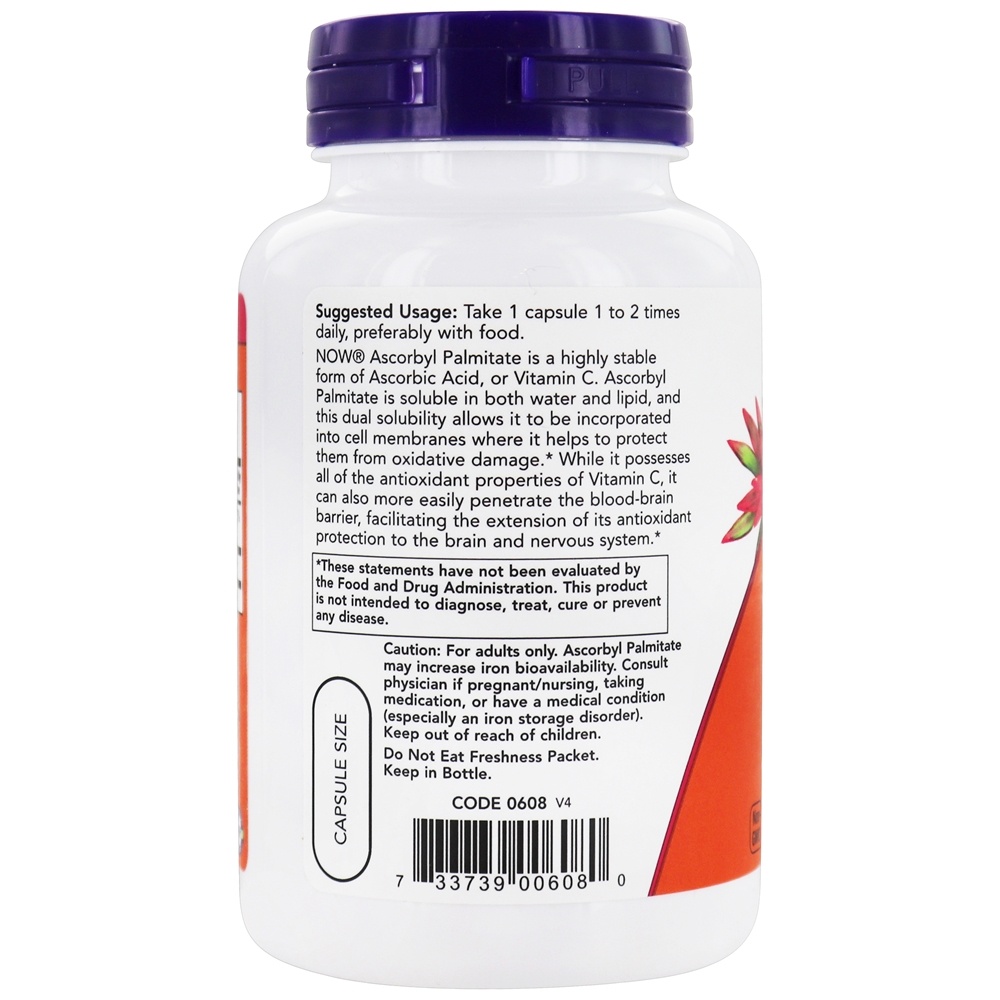 Palmitato de Ascorbil 500 mg . - 100 Cápsula (s) vegetal (s) NOW Foods - Imagem 3
