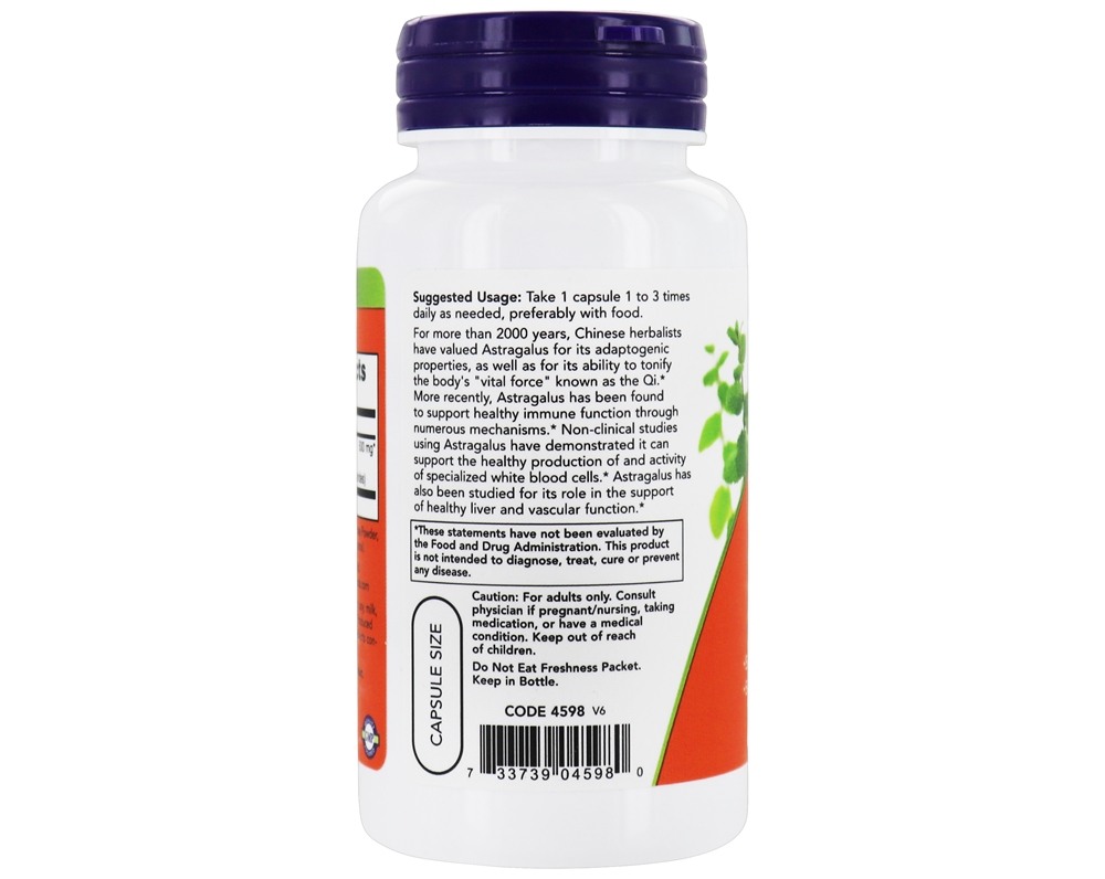 Extrato de astrágalo 500 mg. - 90 Cápsula (s) vegetal (s) NOW Foods - Imagem 3