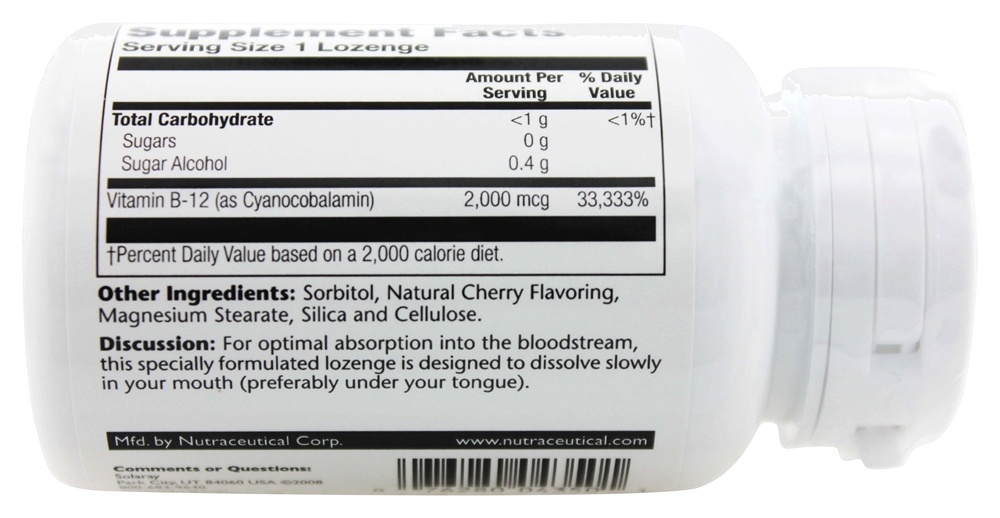 Vitamina B12 Sem Açúcar Natural Sabor Cereja 2000 mcg. - 90 Pastilhas Solaray - Imagem 3