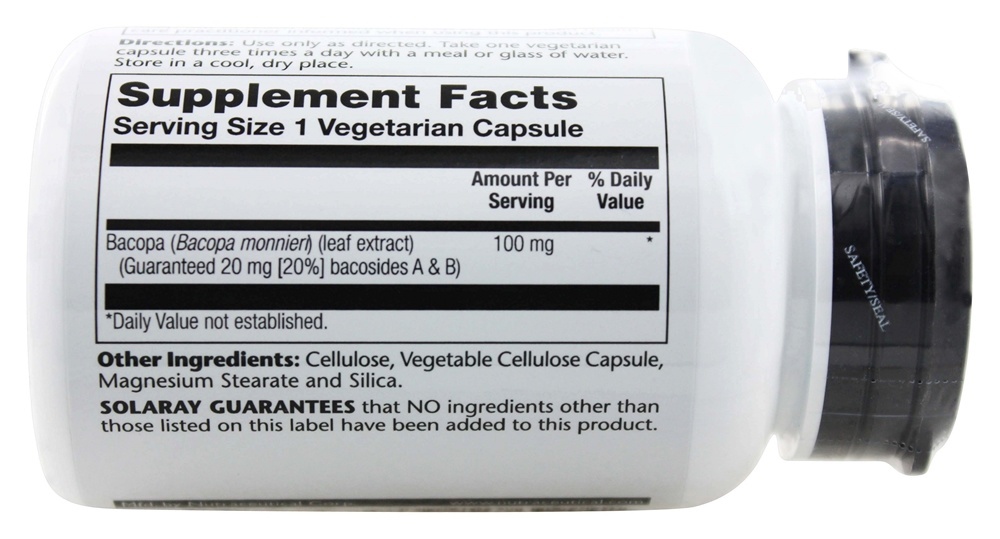 Ervas Ayurvédicas Extrato de Folha de Bacopa 100 mg. - Cápsulas vegetarianas 60 Solaray - Imagem 3