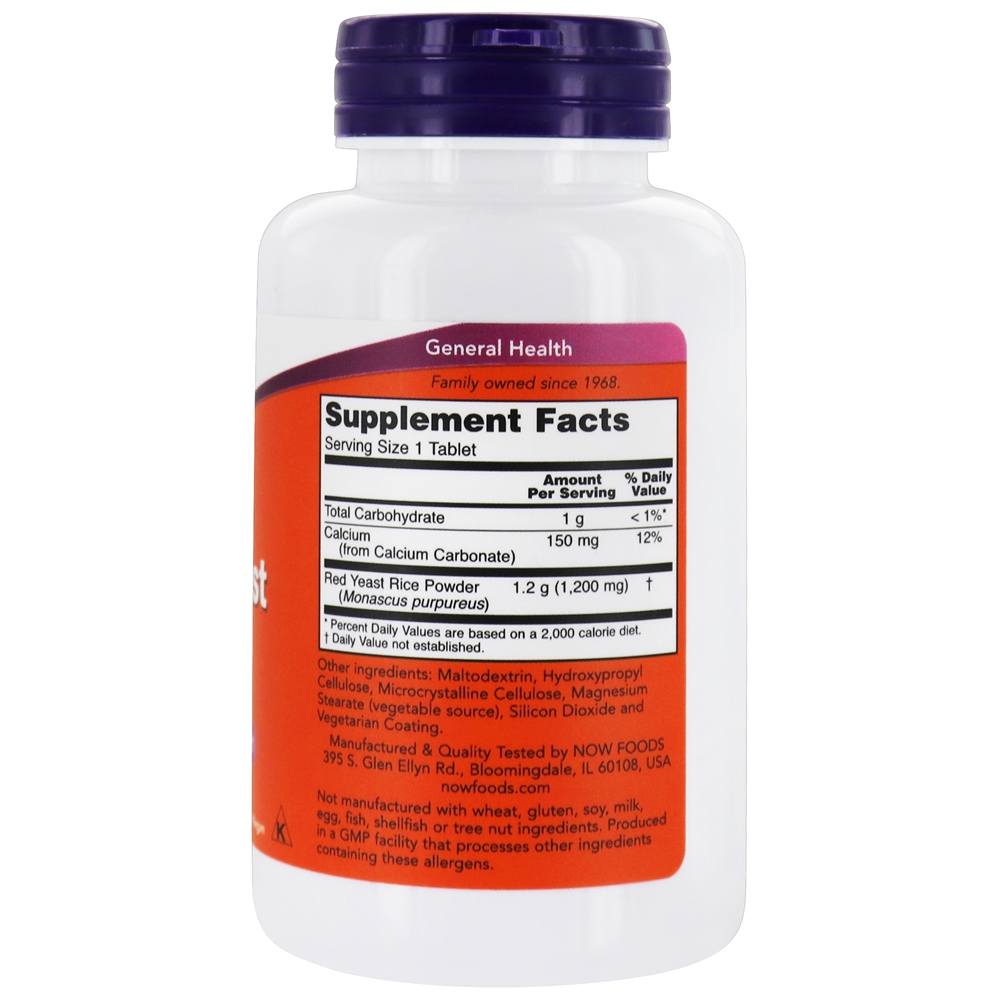 Arroz de fermento vermelho 1200 mg. - 60 Tablets NOW Foods - Imagem 2