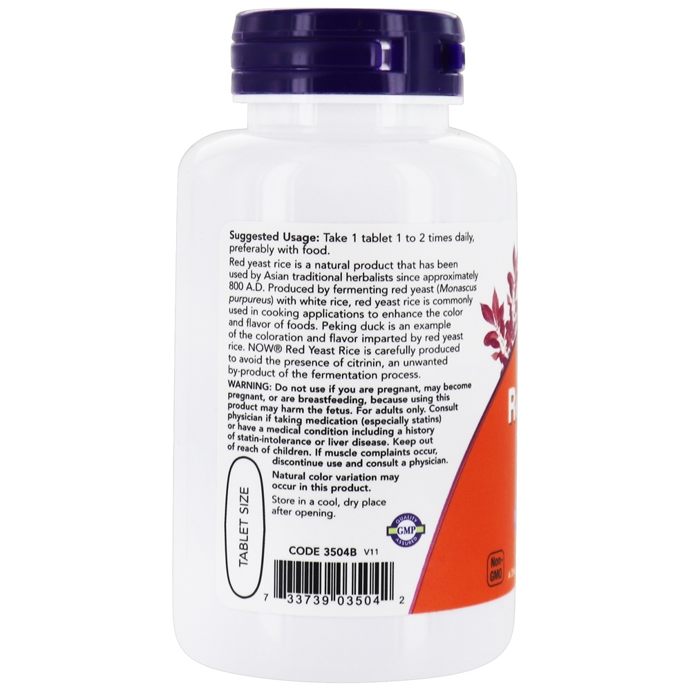 Arroz de fermento vermelho 1200 mg. - 60 Tablets NOW Foods - Imagem 3