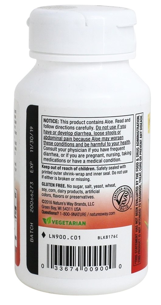 Aloelax 340 mg. - Cápsulas vegetarianas 100 Nature's Way - Imagem 3