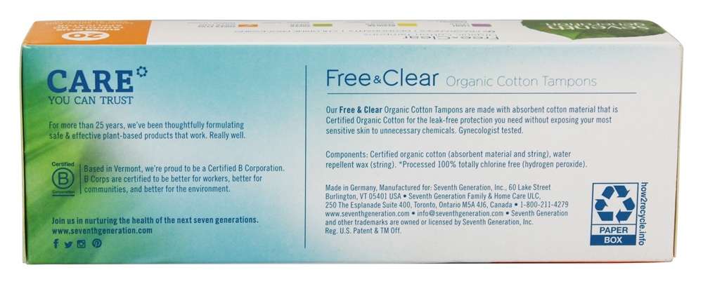 Tampões de Algodão Orgânico Sem Cloro Super Plus - 20 Contagem Seventh Generation - Imagem 3