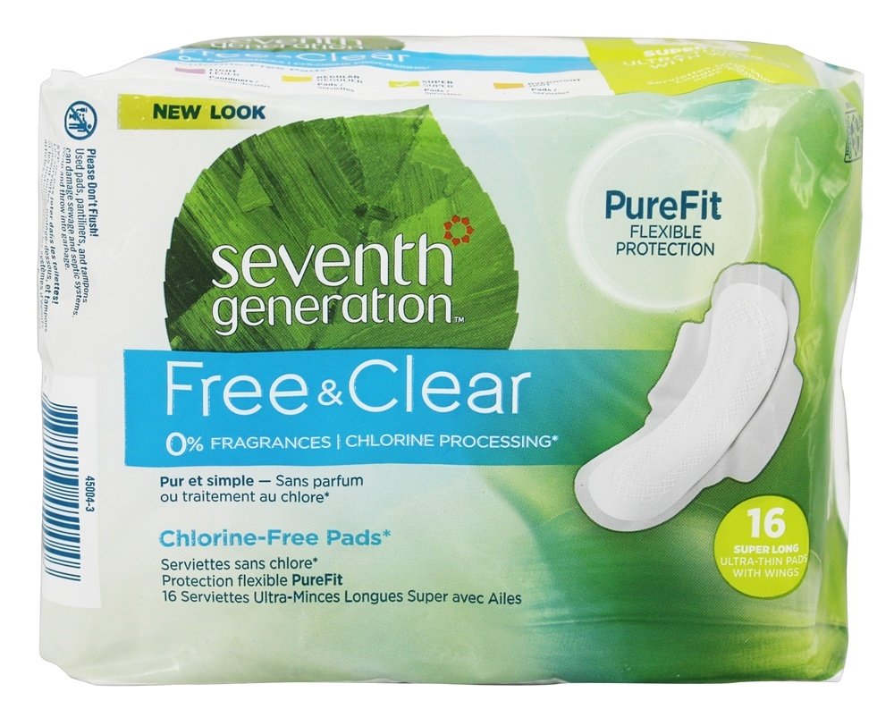 Almofadas Ultra-finas sem Cloro com Asas Super Longas - 16 Contagem Seventh Generation