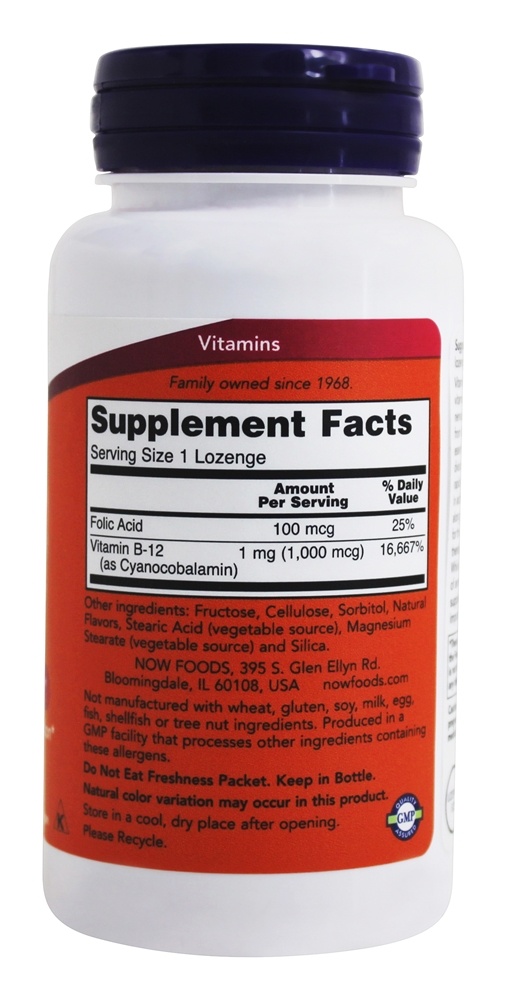 Sistema Nervoso da Vitamina B12 Health Support 1000 mcg. - 250 Pastilhas NOW Foods - Imagem 2