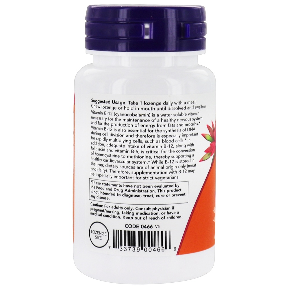 B12 com Ácido Fólico 1000 mcg. - 100 Pastilhas NOW Foods - Imagem 3