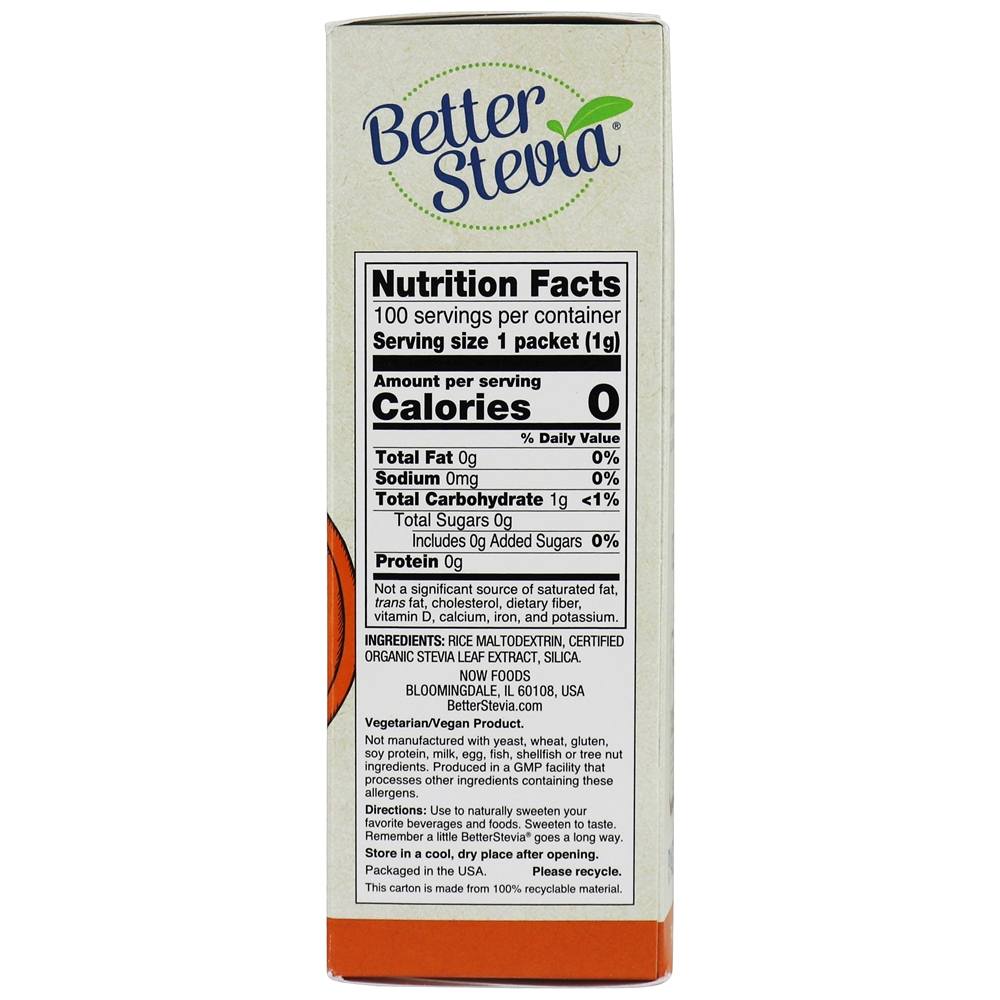 Adoçante em pó BetterStevia Original - 100 Pacotes (s) NOW Foods - Imagem 2