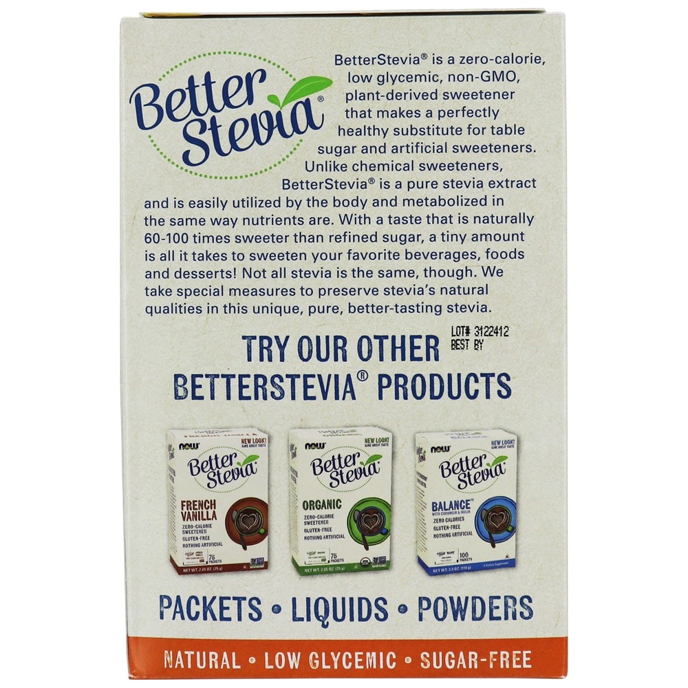 Adoçante em pó BetterStevia Original - 100 Pacotes (s) NOW Foods - Imagem 3
