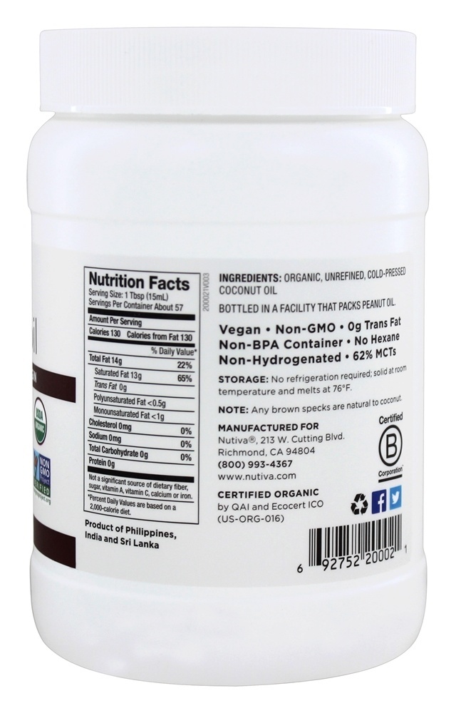 Virgem Orgânica de Óleo de Coco - 29 fl. oz. Nutiva - Imagem 2