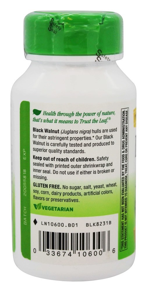 Cascas de nozes pretas 500 mg. - Cápsulas vegetarianas 100 Nature's Way - Imagem 3