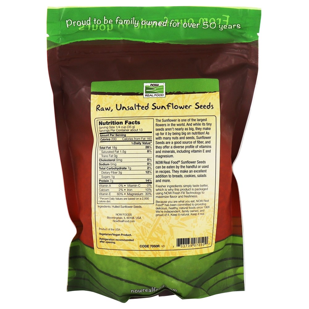 NOW Real Food Sementes de girassol cru e sem sal - 16 oz. NOW Foods - Imagem 2