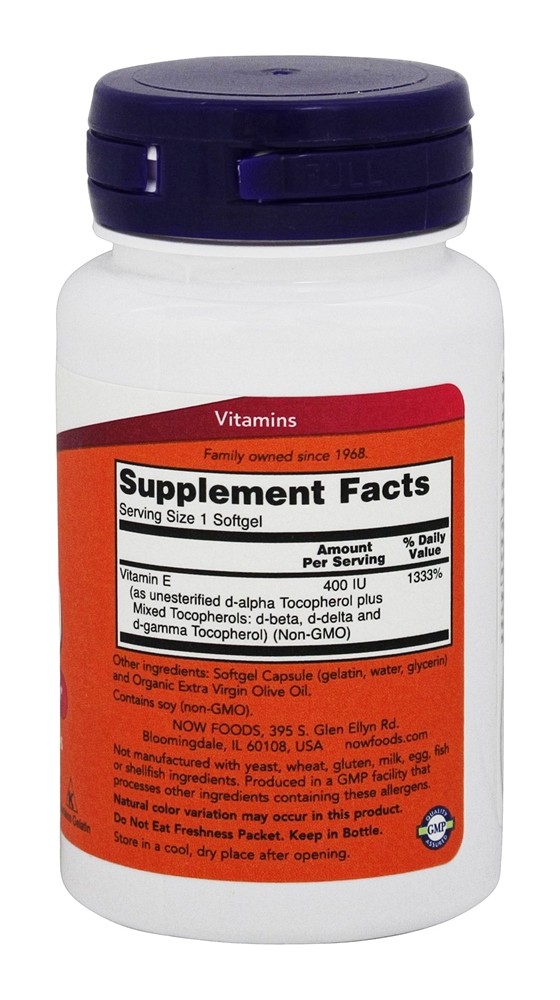 Proteção Natural Antioxidante da Vitamina E-400 400 UI - 50 Softgels NOW Foods - Imagem 2