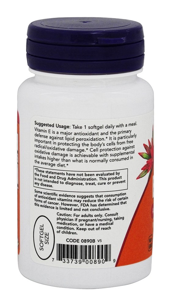 Proteção Natural Antioxidante da Vitamina E-400 400 UI - 50 Softgels NOW Foods - Imagem 3