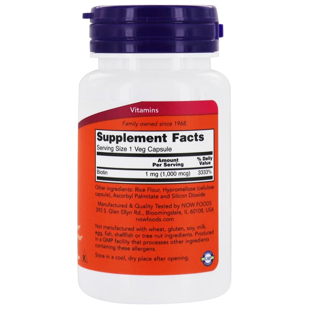 Biotina 1000 mcg. - 100 Cápsula (s) vegetal (s) NOW Foods - Imagem 2