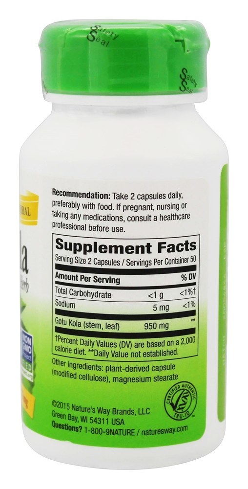 Gotu Cola Erva 475 mg. - Cápsulas vegetarianas 100 Nature's Way - Imagem 2
