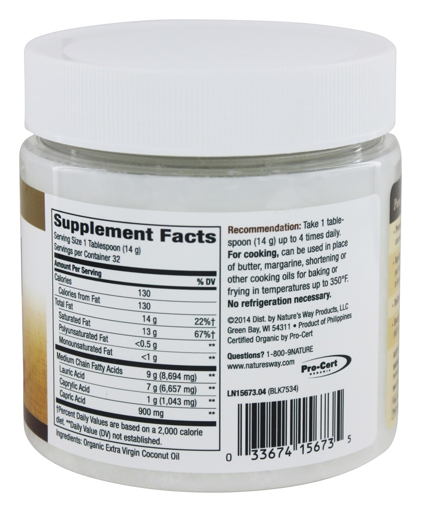 Organic Pure Óleo de coco extra virgem - 16 oz. Nature's Way - Imagem 2