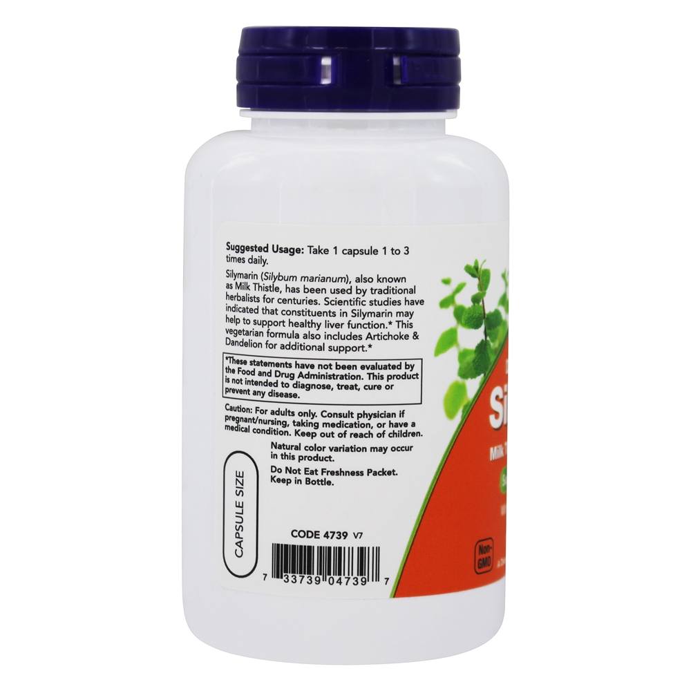 Cardo de leite silimarino com dupla força de alcachofra e dente de leão 300 mg . - 100 Cápsula (s) vegetal (s) NOW Foods - Imagem 3