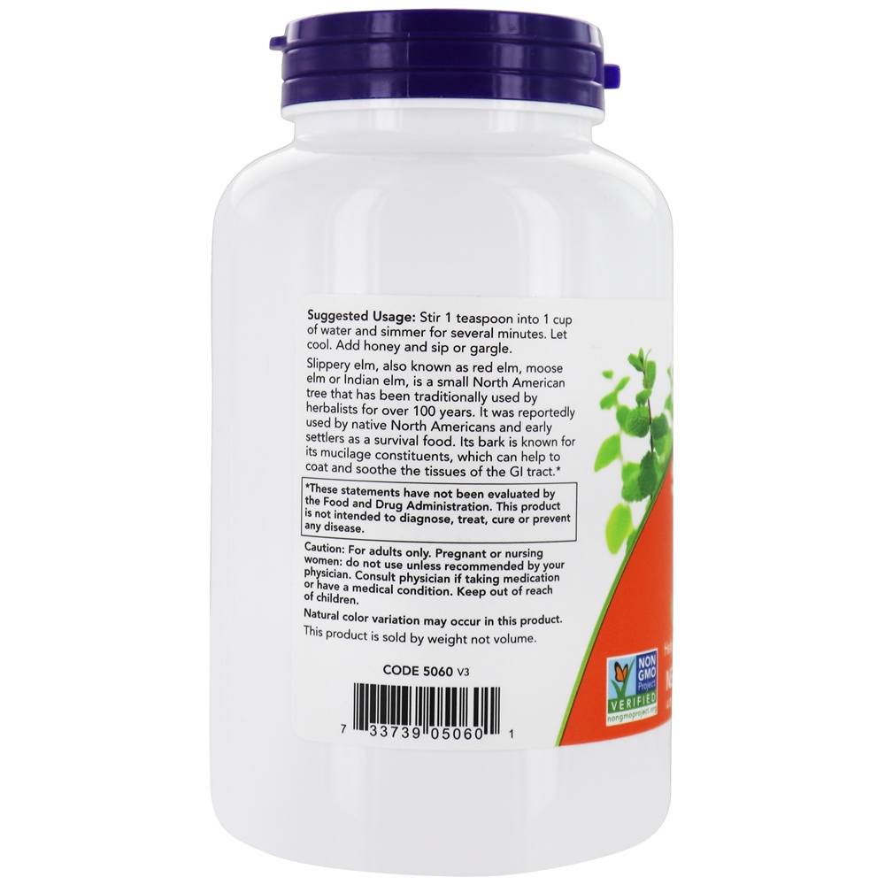 Suplemento à base de plantas em pó de olmo escorregadio - 4 oz. NOW Foods - Imagem 3