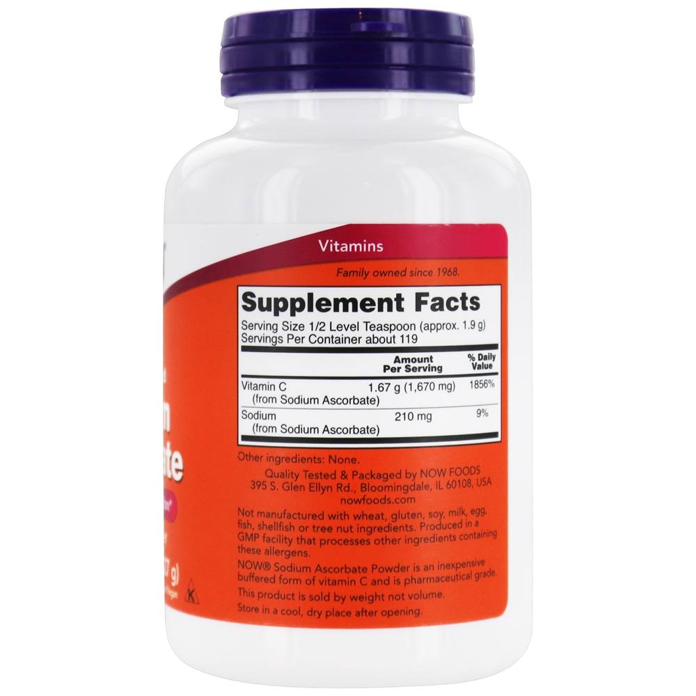 Proteção antioxidante do pó da vitamina C do ascorbato de sódio - 8 oz. NOW Foods - Imagem 2