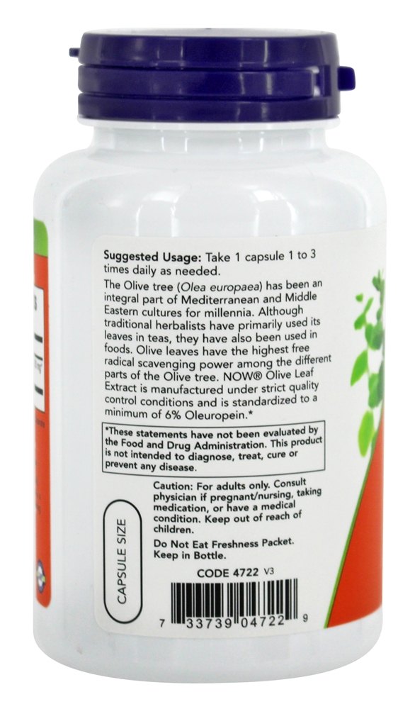 Extrato de Folha de Oliva, Vegetariano 500 mg. - Cápsulas vegetarianas 120 NOW Foods - Imagem 3