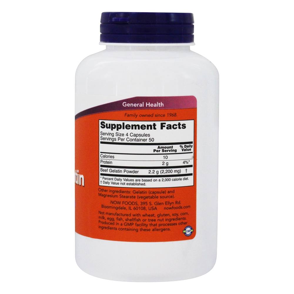 Gelatina de carne 550 mg. - Cápsulas 200 NOW Foods - Imagem 2