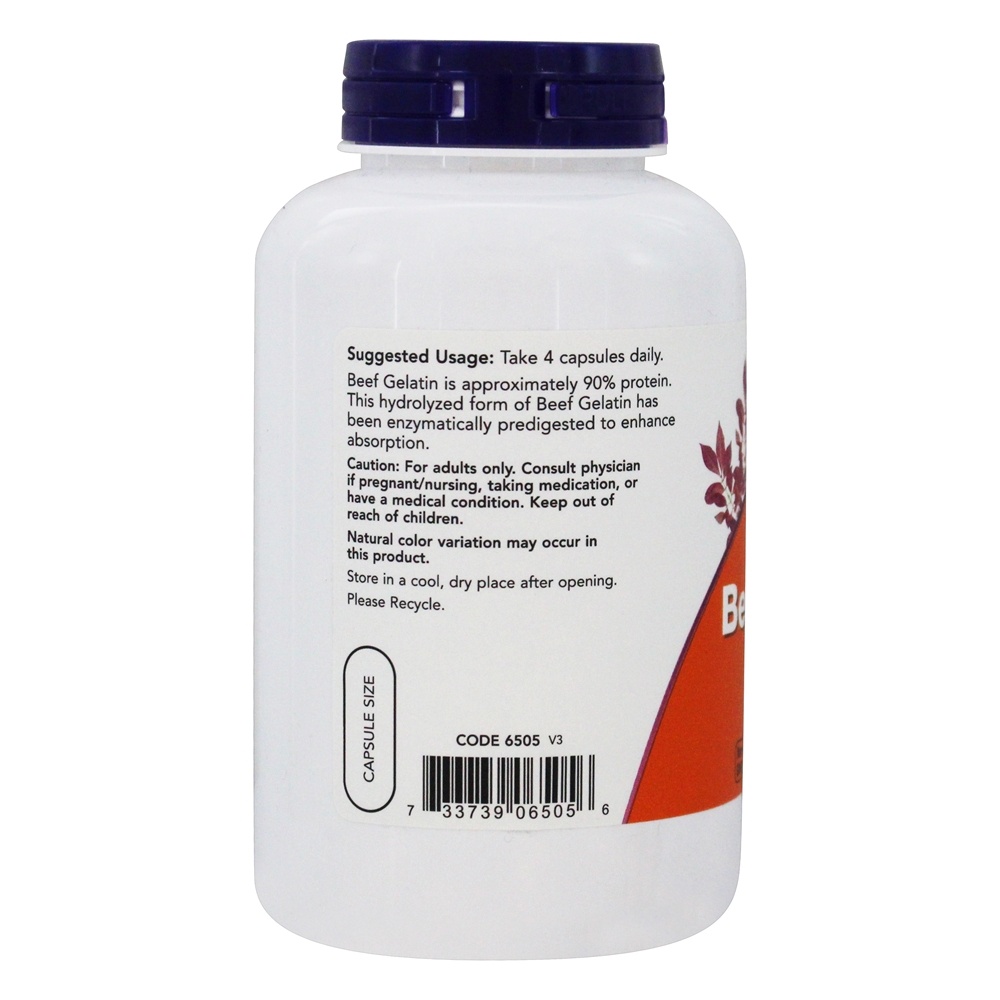 Gelatina de carne 550 mg. - Cápsulas 200 NOW Foods - Imagem 3