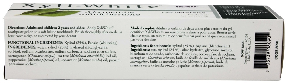 XyliWhite creme dental Gel refrescante livre de flúor - 6.4 oz. NOW Foods - Imagem 3