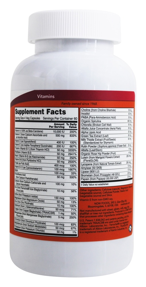 Especial duas vitaminas múltiplas - Cápsulas 240 NOW Foods - Imagem 2