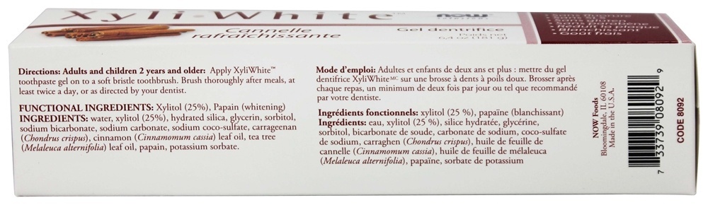 Gel dentífrico XyliWhite Cinnafresh sem flúor - 6.4 oz. NOW Foods - Imagem 2