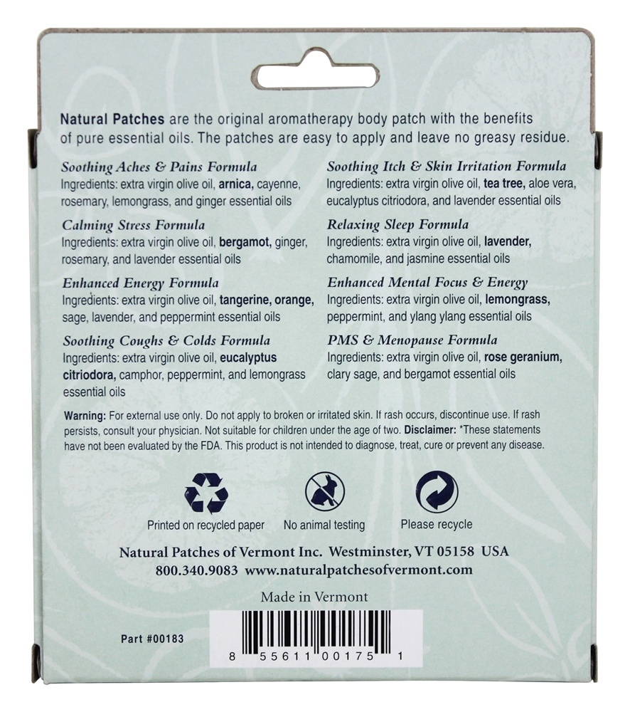 Patches de corpo de óleo essencial de pacote de variedade - 8 Patch (s) Anteriormente Naturopatch Natural Patches of Vermont - Imagem 2