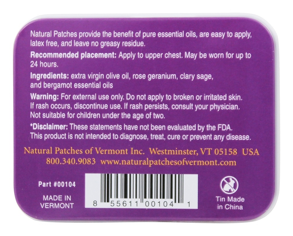 Calmante PM e Menopausa Fórmula Essencial óleo Corpo Remendos Rosa Gerânio - 10 Patch (s) Anteriormente Naturopatch Natural Patches of Vermont - Imagem 2