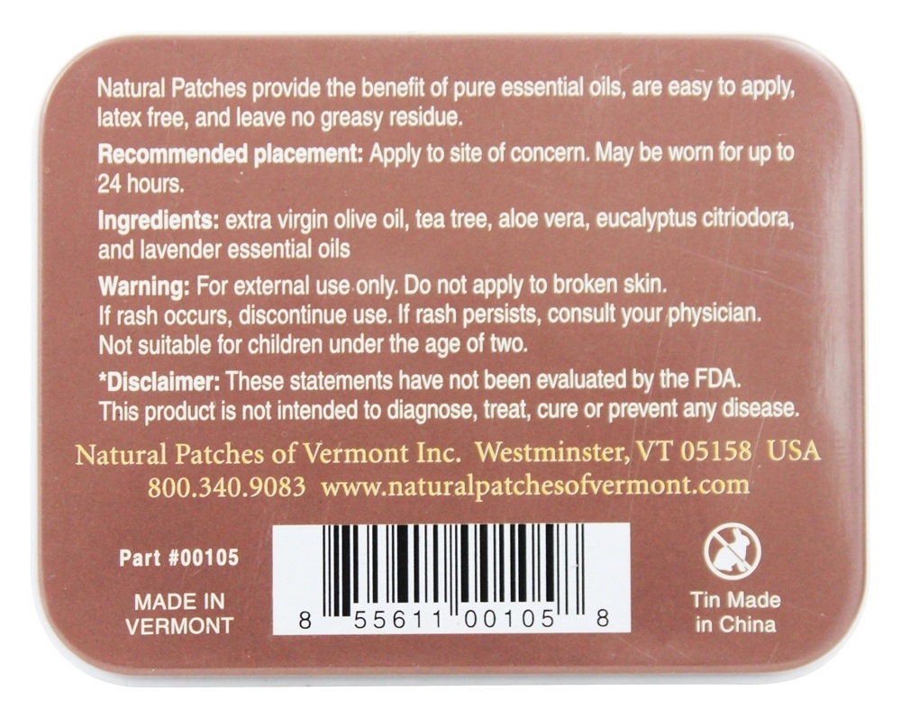 Calmante Coceira e Pele Irritação Fórmula Essencial óleo Corpo Remendos Chá árvore - 10 Patch (s) Anteriormente Naturopatch Natural Patches of Vermont - Imagem 2