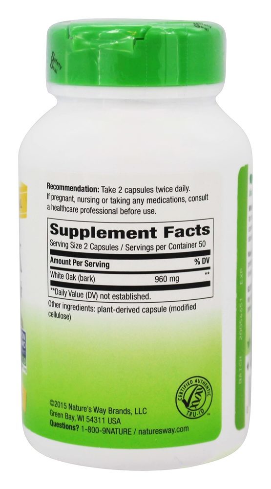 Casca de Carvalho Branco 480 mg. - Cápsulas vegetarianas 100 Nature's Way - Imagem 2