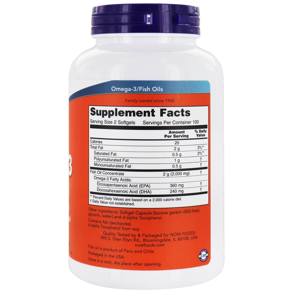Omega - 3 180EPA / 120DHA - 200 Softgels NOW Foods - Imagem 2