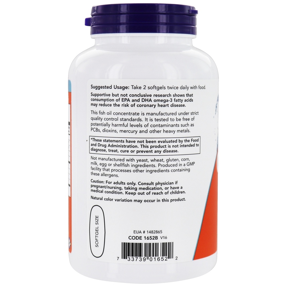 Omega - 3 180EPA / 120DHA - 200 Softgels NOW Foods - Imagem 3