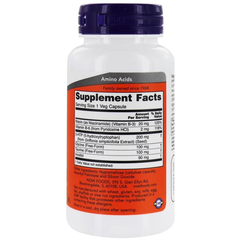 Suporte ao Neurotransmissor 5-HTP de Força Dupla 200 mg. - 60 Cápsula (s) vegetal (s) NOW Foods - Imagem 2