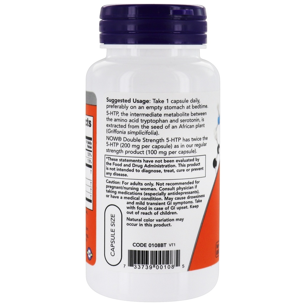 Suporte ao Neurotransmissor 5-HTP de Força Dupla 200 mg. - 60 Cápsula (s) vegetal (s) NOW Foods - Imagem 3
